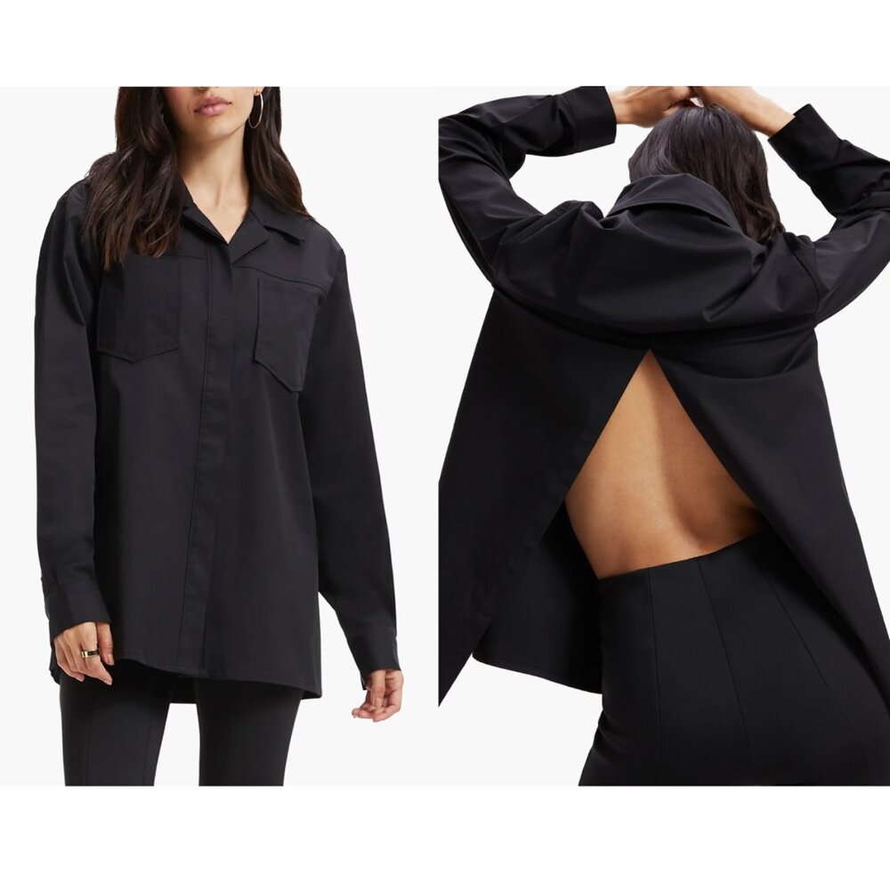 Good American Split Back Poplin Button Up Shirt black size 2 XS office siren